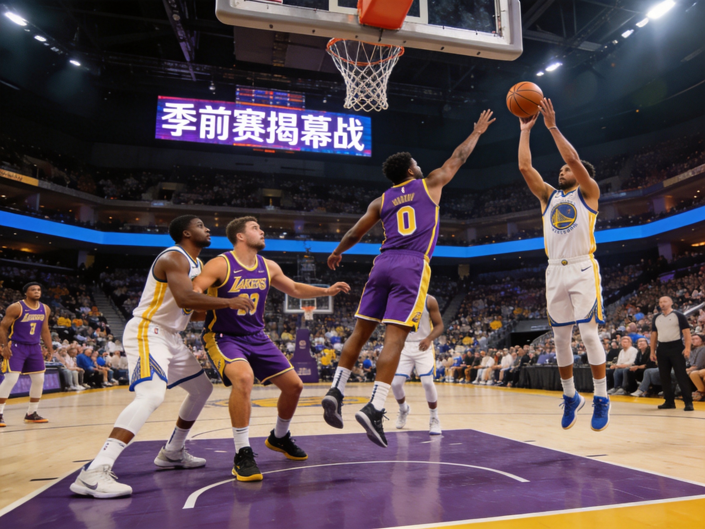 NBA球场湖人队与勇士队比赛现场